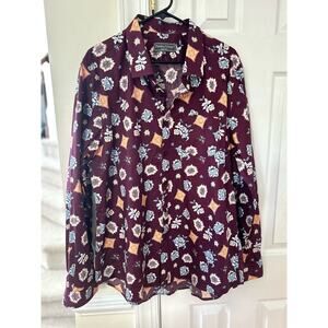 NWOT Paisley & Gray Burgundy Floral Print Long Sleeve Dress Shirt
